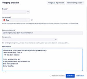 Example of an JIRA task